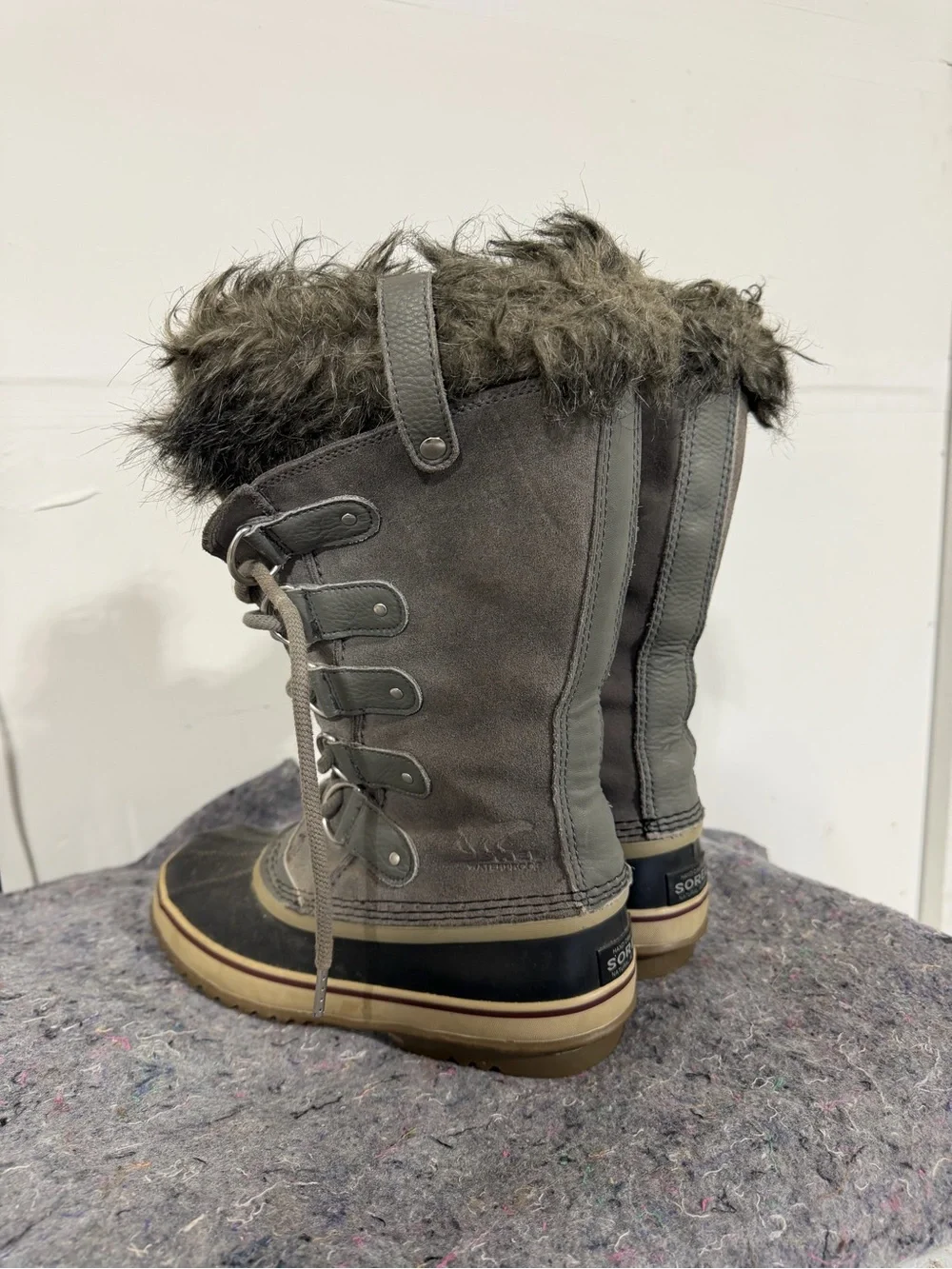 Sorel Waterproof Gray Faux Fur-Trim Winter Boots